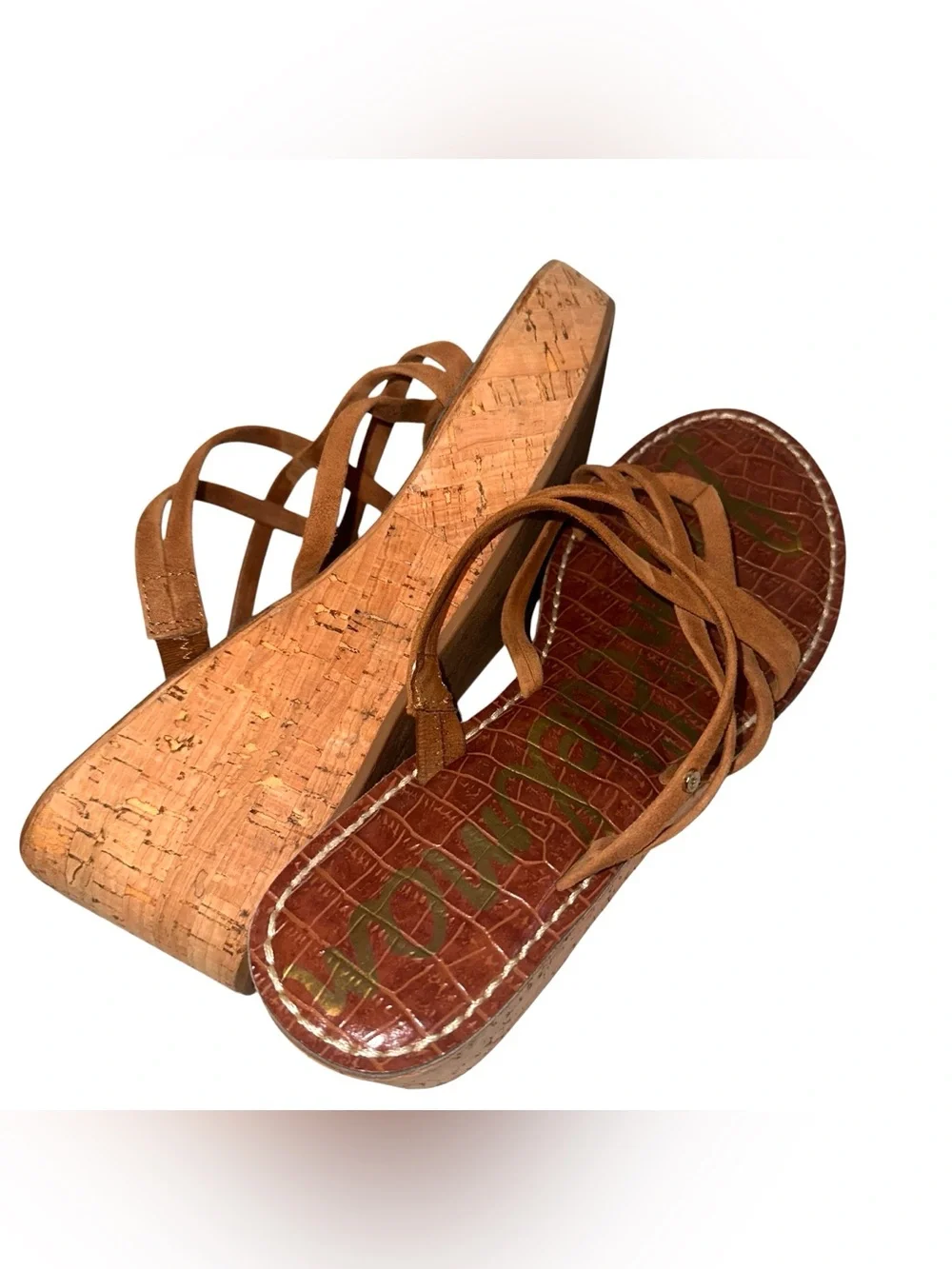 Sam Edelman Brown Cork Platform Wedge Strappy Sandals Size 8.5